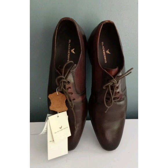 Blackberrys Brown Leather Dress Shoes Textured Oxford Formal New